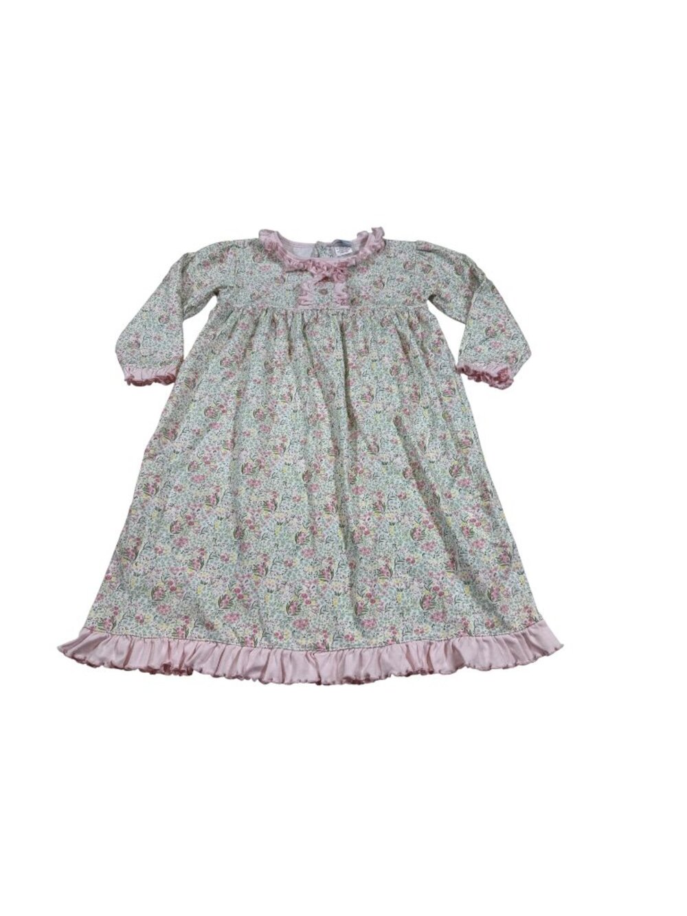 Baby Loren 5Y Girls Floral Dress Pima Cotton Long Sleeve Pink Trim (J755)